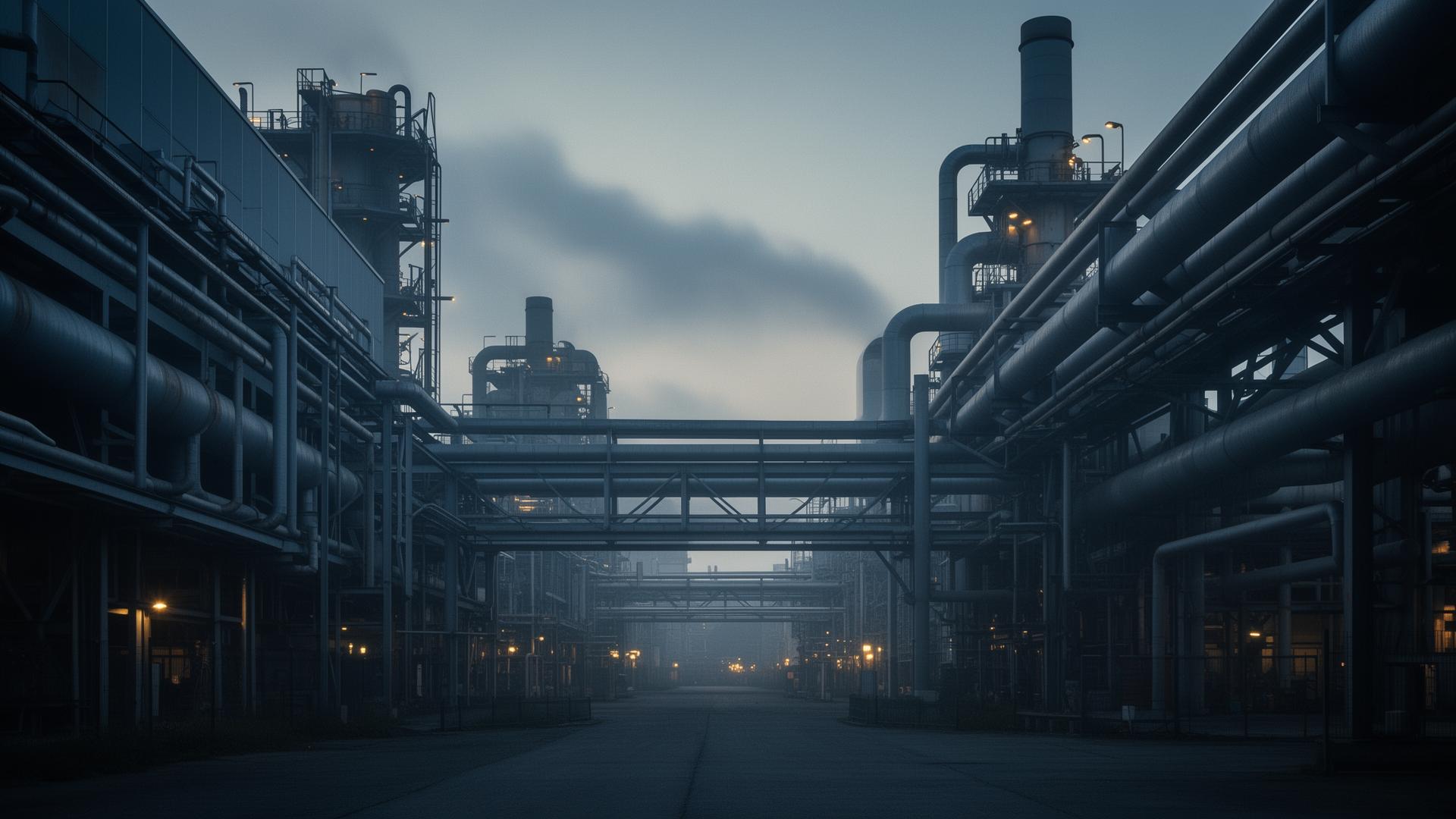 Site industriel au crépuscule